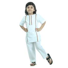 White pure cotton kurta  pajama embellished with lace