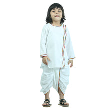 White pure cotton side button kurta with dhoti