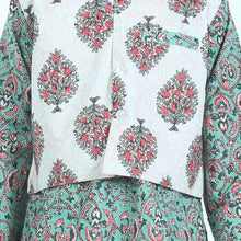 Green pure cotton printed kurta pajama with jacket