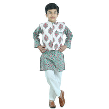 Green pure cotton printed kurta pajama with jacket