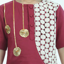 Maroon cotton kurta pajama embellished with cotton lace