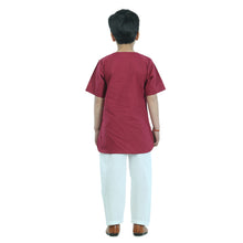 Maroon cotton kurta pajama embellished with cotton lace