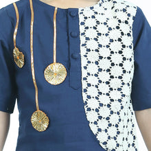 Blue cotton kurta pajama embellished with cotton lace