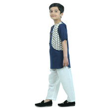 Blue cotton kurta pajama embellished with cotton lace