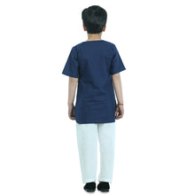 Blue cotton kurta pajama embellished with cotton lace