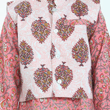 Pink pure cotton printed kurta pajama with jacket