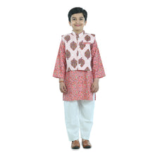 Pink pure cotton printed kurta pajama with jacket