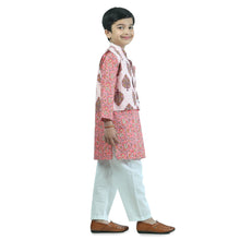 Pink pure cotton printed kurta pajama with jacket