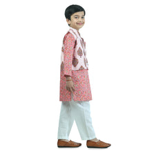 Green pure cotton printed kurta pajama with jacket