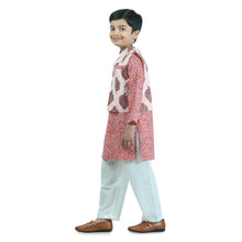 Pink pure cotton printed kurta pajama with jacket