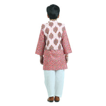 Pink pure cotton printed kurta pajama with jacket