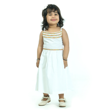 White pure cotton strip dress embellished with lace