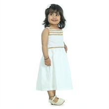 White pure cotton strip dress embellished with lace