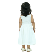 White pure cotton strip dress embellished with lace