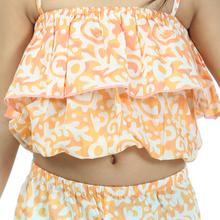 Orange Printed pure cotton crop top with pajama set