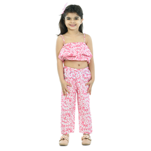 Orange Printed pure cotton crop top with pajama set