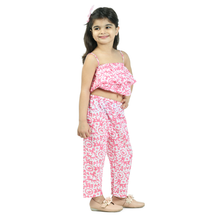 Green Printed pure cotton crop top with pajama set