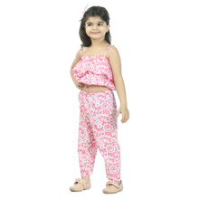 Green Printed pure cotton crop top with pajama set