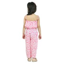 Pink Printed pure cotton crop top with pajama set