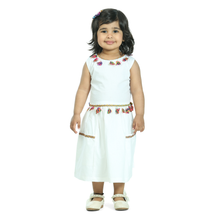 White pure cotton sleeveless dress embellished with tussle