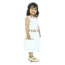 White pure cotton sleeveless dress embellished with tussle