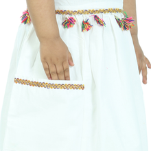 White pure cotton sleeveless dress embellished with tussle