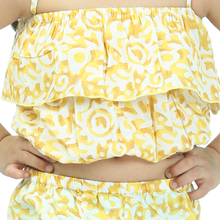 Yellow Printed pure cotton crop top with pajama set