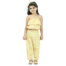 Yellow Printed pure cotton crop top with pajama set