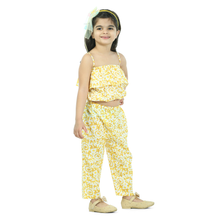 Yellow Printed pure cotton crop top with pajama set