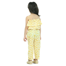 Yellow Printed pure cotton crop top with pajama set