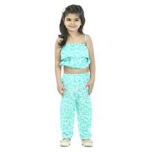 Green Printed pure cotton crop top with pajama set