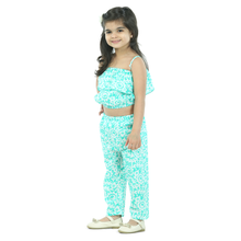 Green Printed pure cotton crop top with pajama set