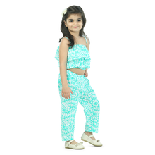 Green Printed pure cotton crop top with pajama set