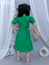 Green pure cotton smoked dress with peter pan collar