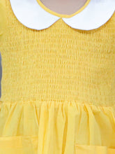 Yellow pure cotton smoked dress with peter pan collar