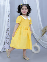 Green pure cotton smoked dress with peter pan collar