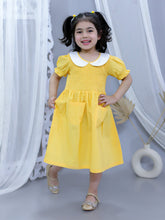 Yellow pure cotton smoked dress with peter pan collar