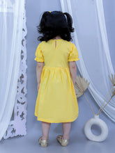 Yellow pure cotton smoked dress with peter pan collar