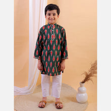 Navy blue pure cotton printed kurta with pajama