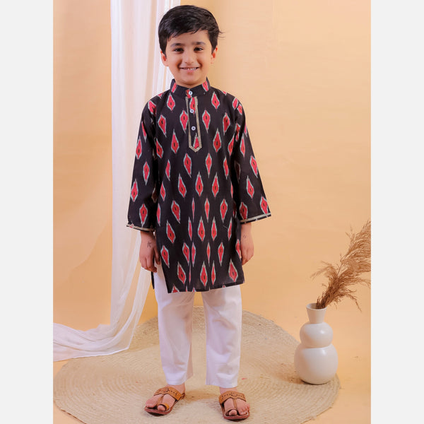 Navy blue pure cotton printed kurta with pajama