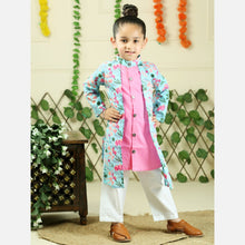 Pink pure cotton floral print full sleeve kurta with pajama