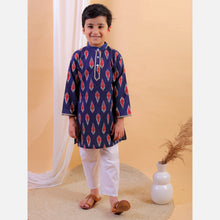 Blue pure cotton printed kurta with pajama