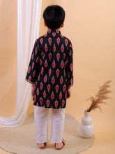 Navy blue pure cotton printed kurta with pajama