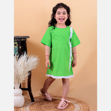 Green pure cotton one piece dress with frill