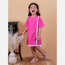 Pink pure cotton one piece dress with frill