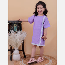 Purple pure cotton one piece dress with frill