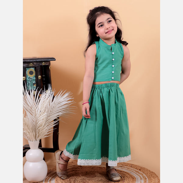 Green pure cotton crop top and long skirt