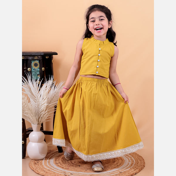 Yellow pure cotton crop top and long skirt