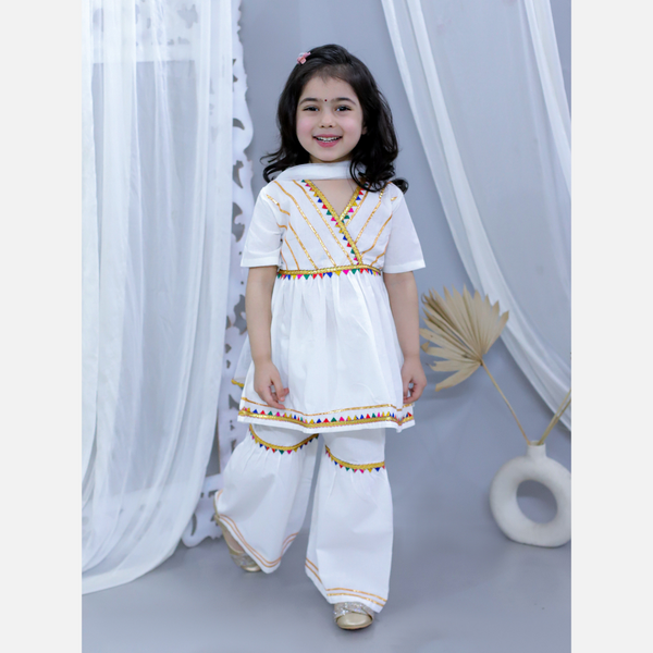 White pure cotton embellished kurti with sharara