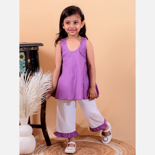 Purple pure cotton top and Pyjamas with frill